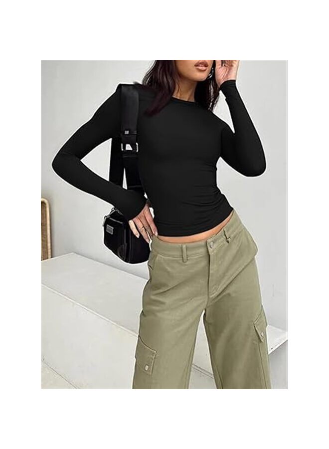 3 قطع - قمصان نسائية بأكمام طويلة وقمصان قصيرة أساسية للخروج في أزياء الخريف وملابس داخلية ضيقة وقمصان Y2K (اللون: رمادي) - Image 1