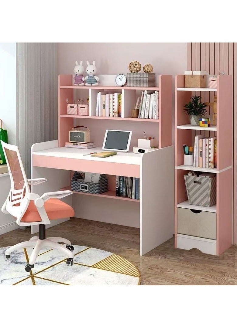 طاولة دراسة للأطفال مع رف كتب، طاولة دراسة قابلة لتعديل الارتفاع مع مساحة تخزين للمراهقين والبنات والأولاد، طاولة كمبيوتر صغيرة مع أرفف، مكتب منزلي متعدد الوظائف (XXA100-وردي) - Image 1