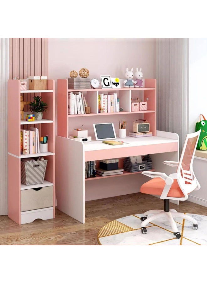 طاولة دراسة للأطفال مع رف كتب، طاولة دراسة قابلة لتعديل الارتفاع مع مساحة تخزين للمراهقين والبنات والأولاد، طاولة كمبيوتر صغيرة مع أرفف، مكتب منزلي متعدد الوظائف (XXA100-وردي) - Image 2