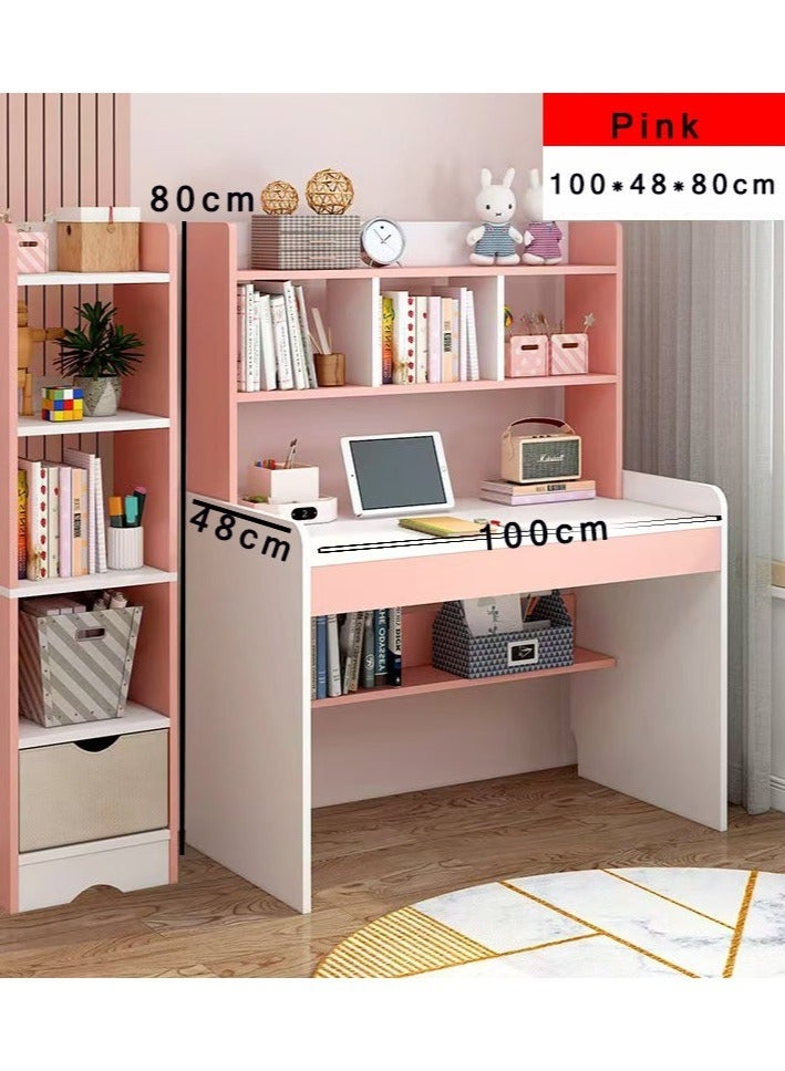 طاولة دراسة للأطفال مع رف كتب، طاولة دراسة قابلة لتعديل الارتفاع مع مساحة تخزين للمراهقين والبنات والأولاد، طاولة كمبيوتر صغيرة مع أرفف، مكتب منزلي متعدد الوظائف (XXA100-وردي) - Image 3