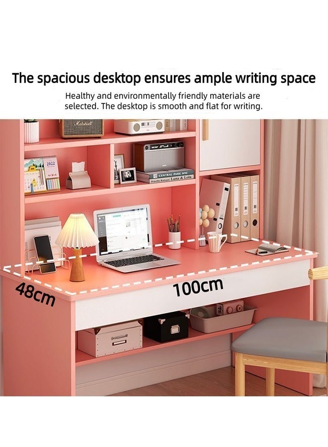 طاولة دراسة للأطفال مع رف كتب، طاولة دراسة قابلة لتعديل الارتفاع مع مساحة تخزين للمراهقين والبنات والأولاد، طاولة كمبيوتر صغيرة مع أرفف، مكتب منزلي متعدد الوظائف (XXA100-وردي) - Image 5