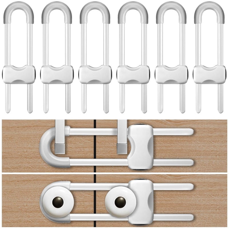 6PCS Cabinet Locks for Babies Adjustable UShaped Child Safety Locks Multifunctional Cabinet Handle Lock for Drawers for Cabinets Drawer Gate Furniture Doors Closet with Secure Lock Buttons
