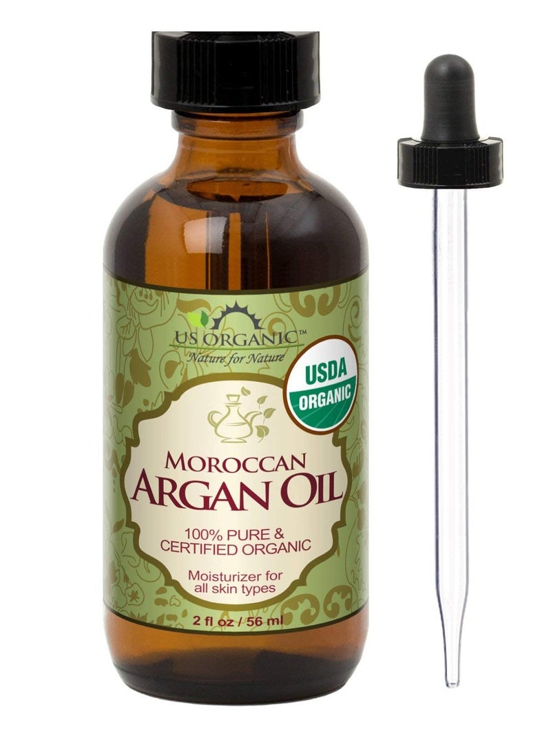 US Organic Moroccan Argan Oil, USDA Certified Organic,100% Pure & Natural, Cold Pressed Virgin, Unrefined, 2 Oz in Amber Glass Bottle, for Hair treatment, Skin, Nail, Cuticle, Sourced from Morocco. - Image 1