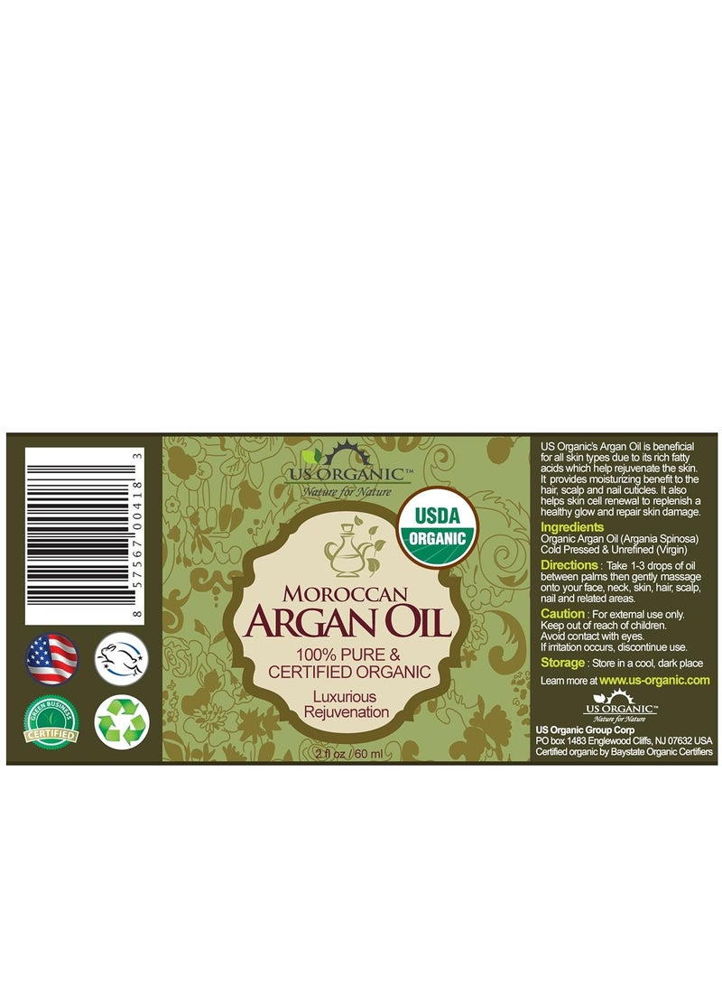 US Organic Moroccan Argan Oil, USDA Certified Organic,100% Pure & Natural, Cold Pressed Virgin, Unrefined, 2 Oz in Amber Glass Bottle, for Hair treatment, Skin, Nail, Cuticle, Sourced from Morocco. - Image 2