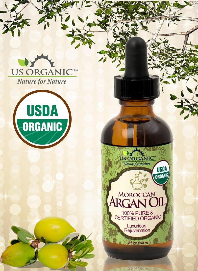 US Organic Moroccan Argan Oil, USDA Certified Organic,100% Pure & Natural, Cold Pressed Virgin, Unrefined, 2 Oz in Amber Glass Bottle, for Hair treatment, Skin, Nail, Cuticle, Sourced from Morocco. - Image 3