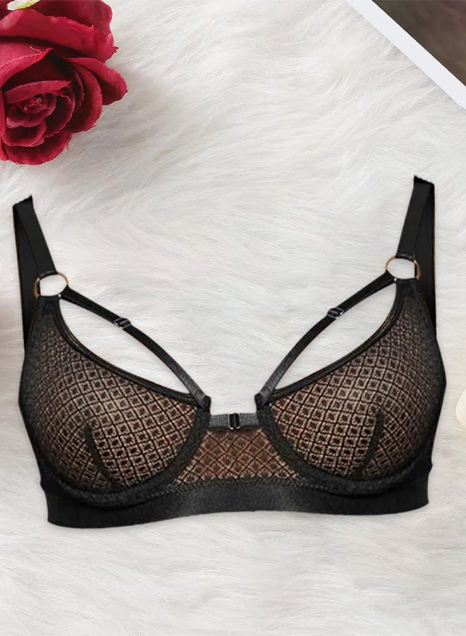 MARGOUN Women Sheer Mesh Garter Lingerie Set Strappy Teddy Babydoll Bra and Panty with Leg Ring 4 Piece Lingerie Set Black Fishnet XL - Image 2