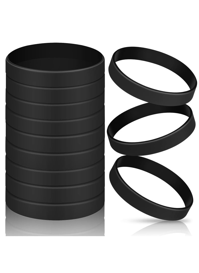 Jovitec JOVITEC 12 Pieces Rubber Bracelets, Solid Color Silicone Wristbands, Multi-Pack Blank Wristbands Bracelets for Events Rubber Bands Party (Black)  - Image 1