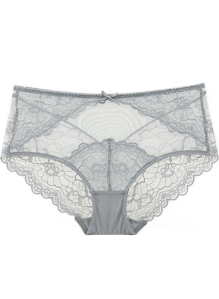 Loquat Lady's Breathable Panty Women's High-Waisted Lace Briefs Grey 