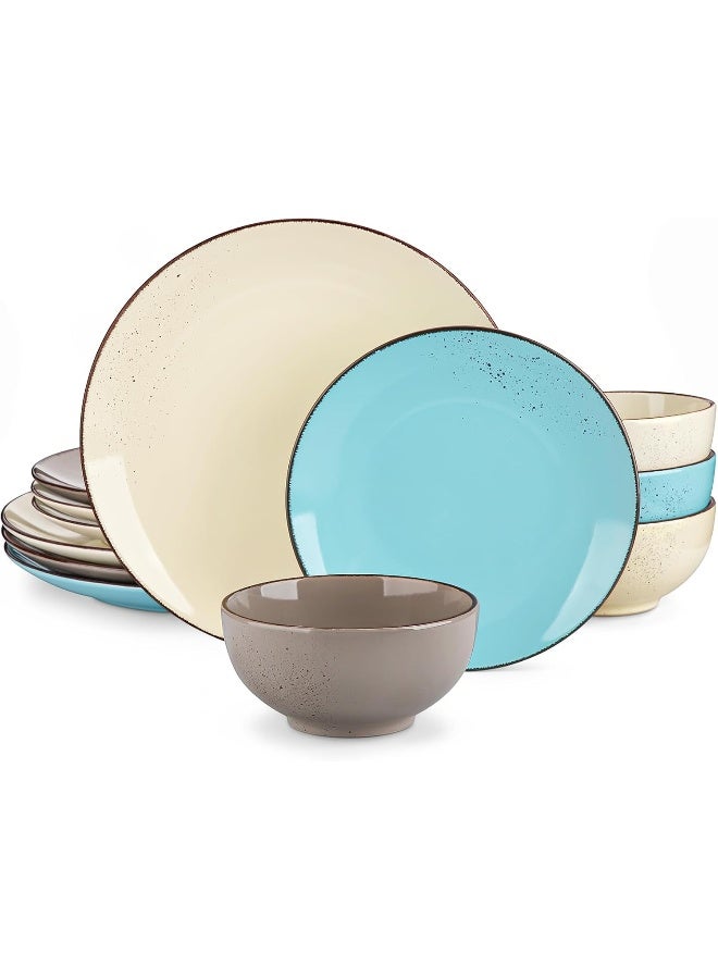 vancasso vancasso Navia Dinnerware Sets Stoneware Plates and Bowls Sets Dinner Salad Dessert Plates and Cereal Bowls Set Dishes Set for 4 Spray Spot Patterned MultiColor  - Image 1
