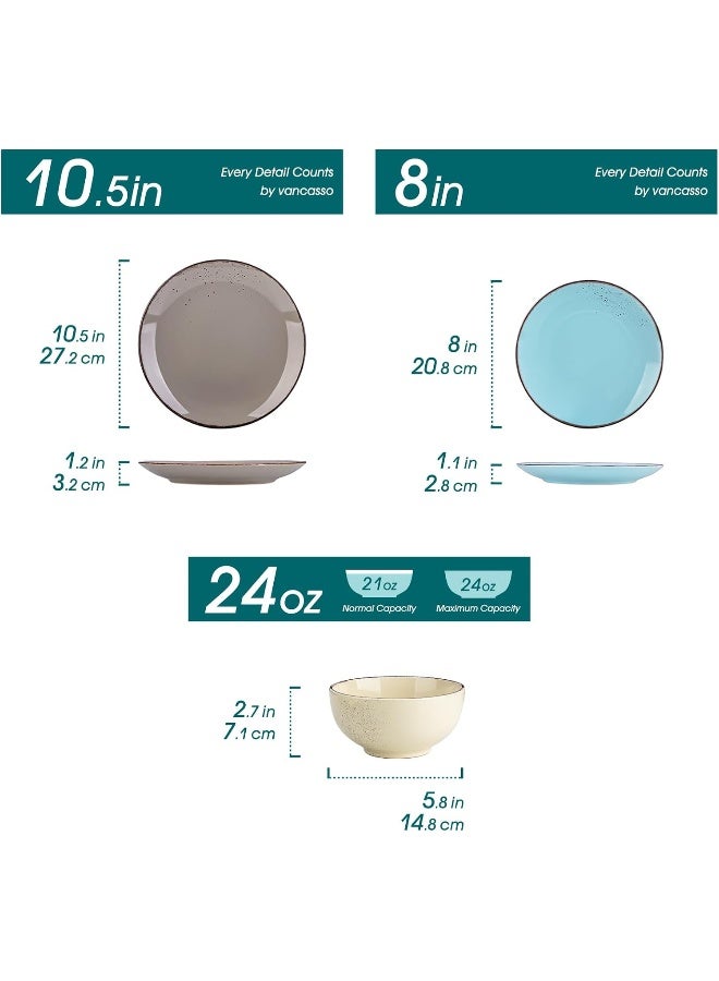 vancasso vancasso Navia Dinnerware Sets Stoneware Plates and Bowls Sets Dinner Salad Dessert Plates and Cereal Bowls Set Dishes Set for 4 Spray Spot Patterned MultiColor  - Image 2
