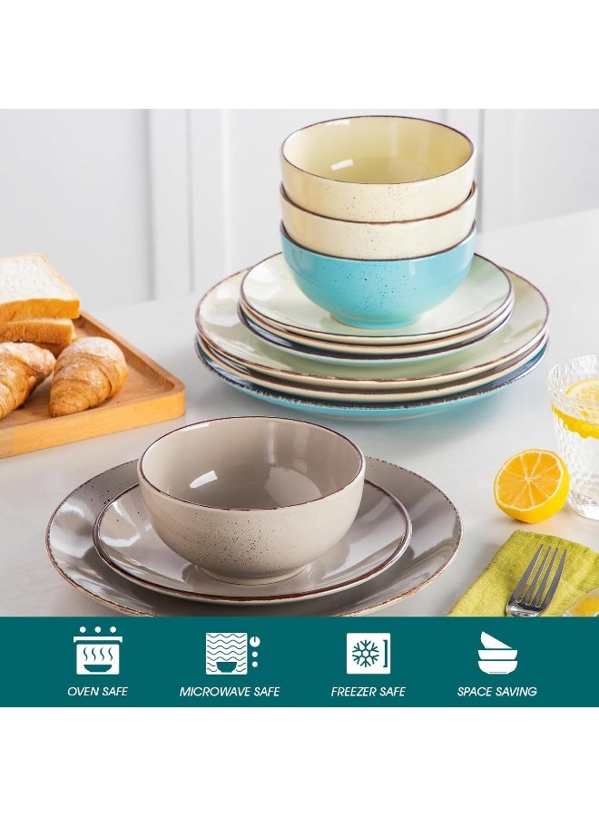 vancasso vancasso Navia Dinnerware Sets Stoneware Plates and Bowls Sets Dinner Salad Dessert Plates and Cereal Bowls Set Dishes Set for 4 Spray Spot Patterned MultiColor  - Image 4