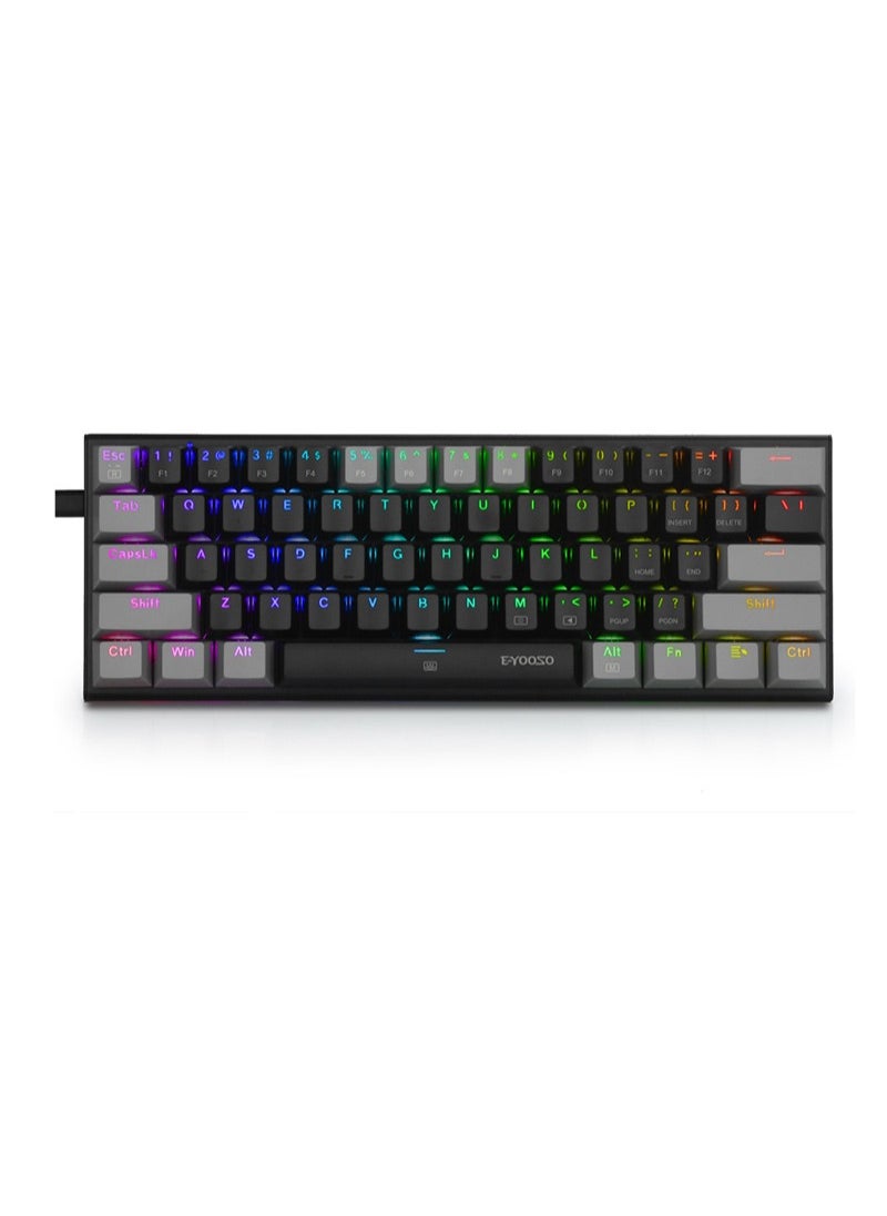 E-YOOSO Z-11 61 Keys Mechanical Gaming Keyboard,Blue Switch 60% Wired Compact Keyboard,RGB Backlit and Metal Panel for Windows,Mac OS-Black Grey  - Image 1