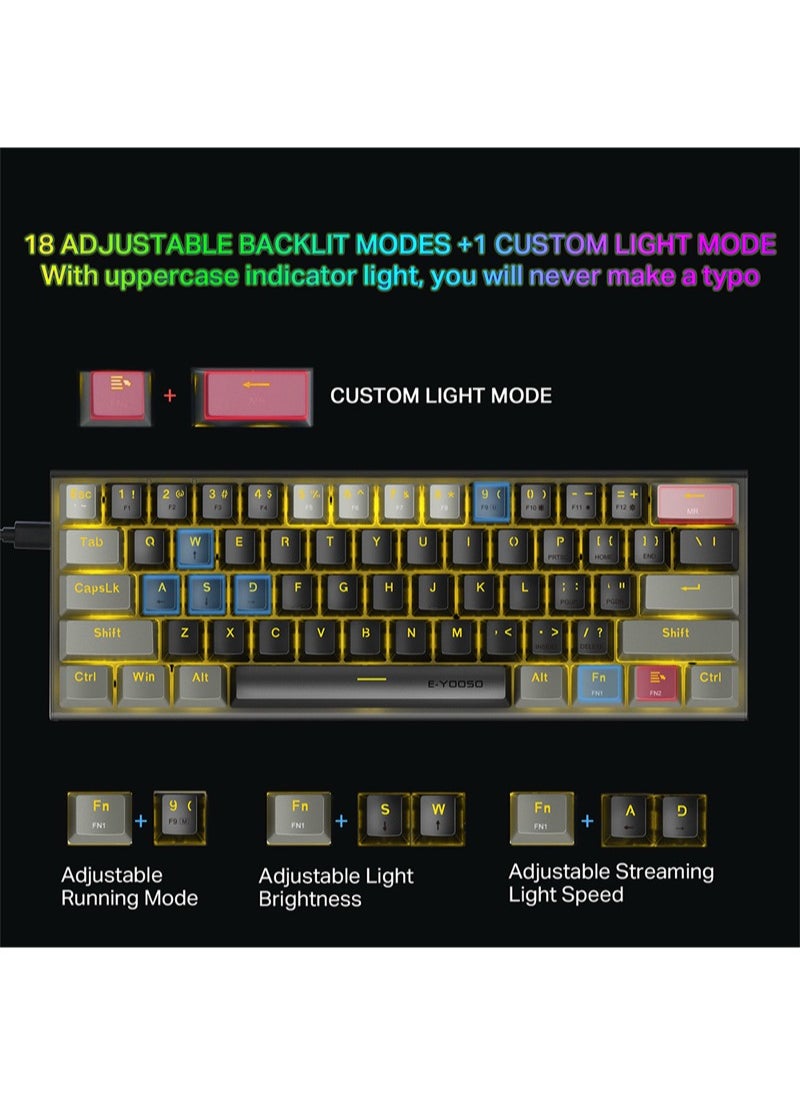 E-YOOSO Z-11 61 Keys Mechanical Gaming Keyboard,Blue Switch 60% Wired Compact Keyboard,RGB Backlit and Metal Panel for Windows,Mac OS-Black Grey  - Image 5