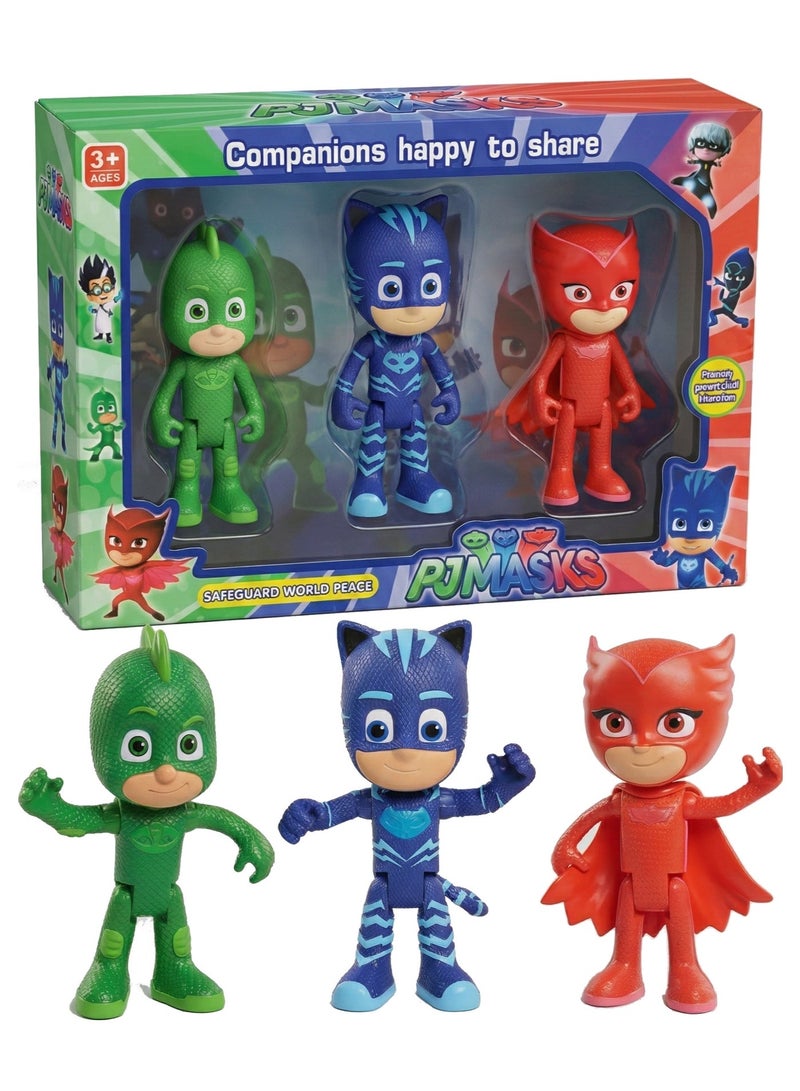 PJ Masks 3-Pack Action Figures – Catboy, Owlette & Gekko Toy Set | Poseable Superhero Characters for Kids & Toddlers | Durable Cake Toppers & Party Decoration | Collectible Role Play Gift for Boys & Girls 3+ | Nighttime Heroes Trio - Image 1