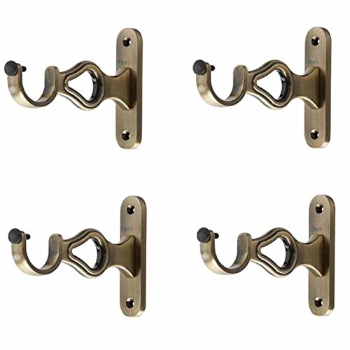 Ferio Zinc Curtin Brackets/Holders for Door and Window 1 Inch Rod Size Brass Antique Set of 2 (Pack of 4) for Curtain Accessories - Image 1