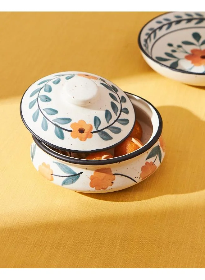 Chumbak Marigold Casserole | Handpainted Stoneware