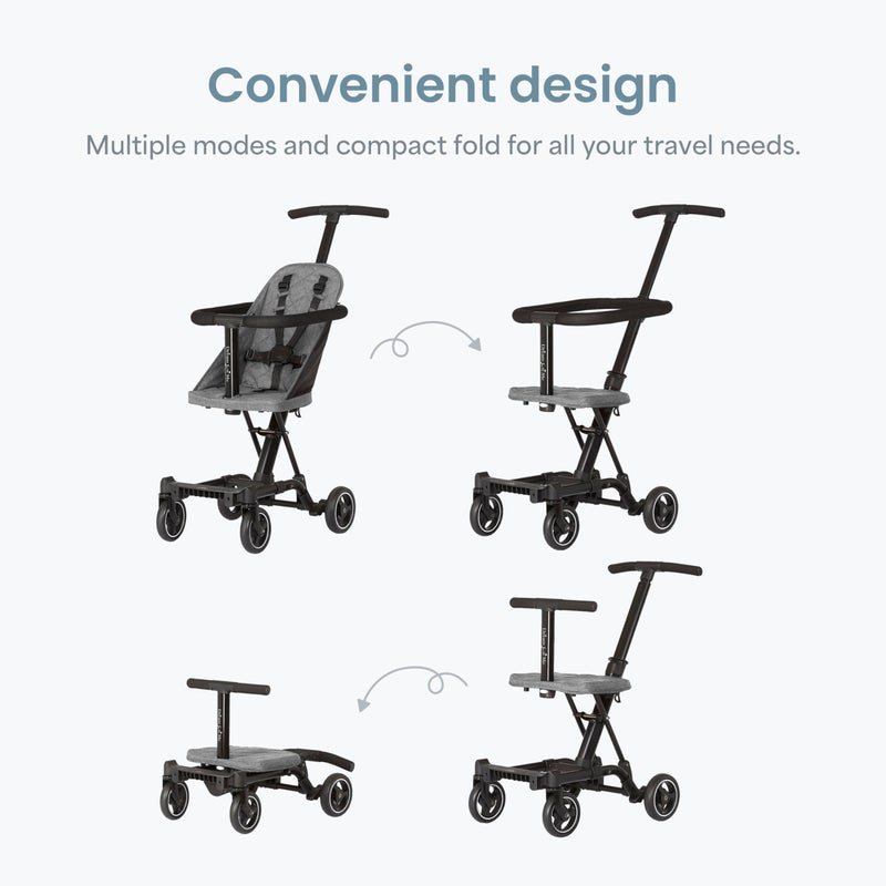 Dream On Me Coast Rider Travel Stroller, Lightweight & Compact Baby Stroller, Theme Park Approved, Book-Folding Design, Adjustable Handle, Soft-Ride Wheels, Converts to Rider & Scooter - Gray - Image 4