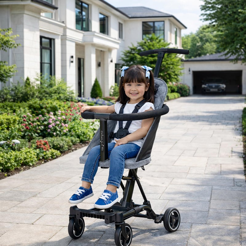 Dream On Me Coast Rider Travel Stroller, Lightweight & Compact Baby Stroller, Theme Park Approved, Book-Folding Design, Adjustable Handle, Soft-Ride Wheels, Converts to Rider & Scooter - Gray - Image 2