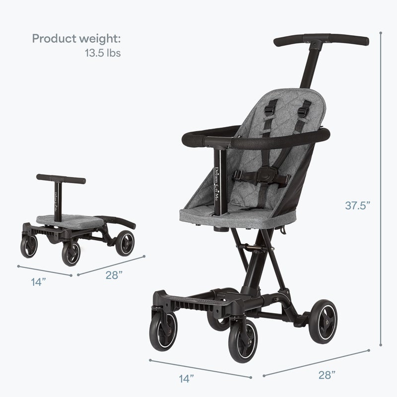 Dream On Me Coast Rider Travel Stroller, Lightweight & Compact Baby Stroller, Theme Park Approved, Book-Folding Design, Adjustable Handle, Soft-Ride Wheels, Converts to Rider & Scooter - Gray - Image 3