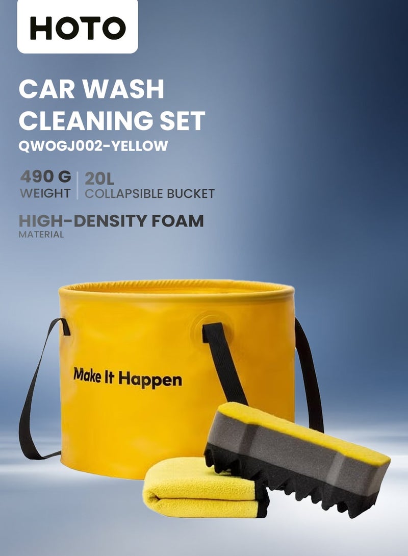 HOTO Outdoor Wash Kit – 20L Collapsible Bucket, Sponge & Rag – Portable Car Cleaning Kit for Interior & Exterior Detailing - Image 2