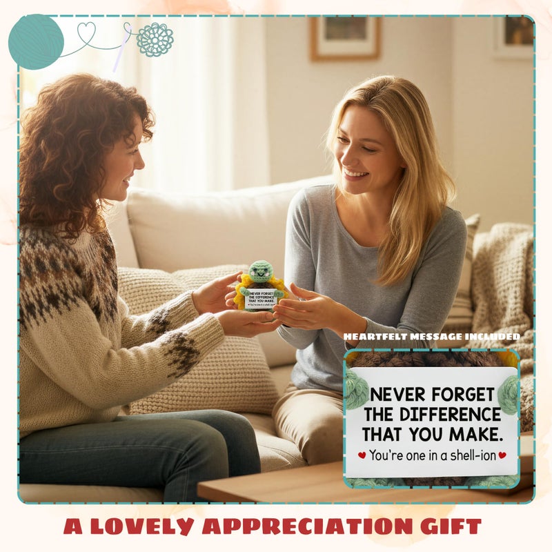 TEEBIM Thank You Gifts for Women - Galentines Valentines Gifts for Coworkers, Boss, Manager, Office, Teacher, Nurse - Never Forget The Difference You Make Inspirational Positive Support Turtle Crochet - Image 4