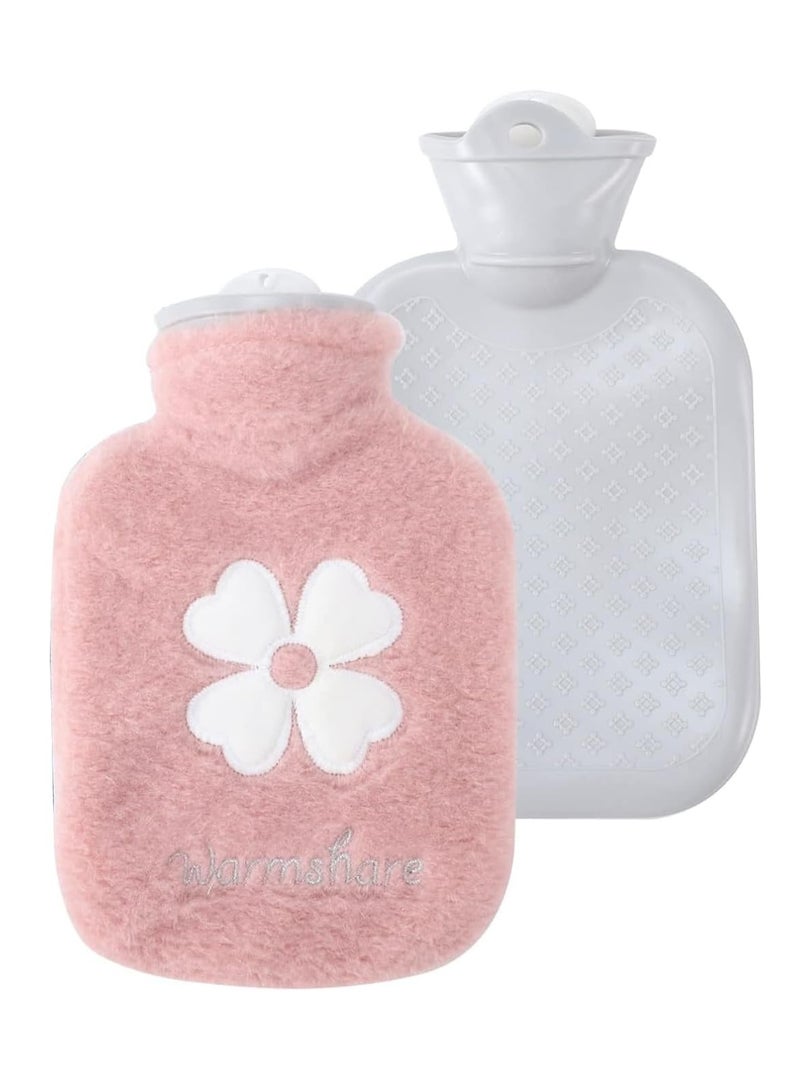 Excefore Hot Water Bag, Hot pack for Pain Relief, Hot Water Bottle,Cold and Hot Pack with velvet cover, Hot Water Bottles for Pain and Other Cramps, 500ml Small Hot Water Bottle. (Pink) - Image 1