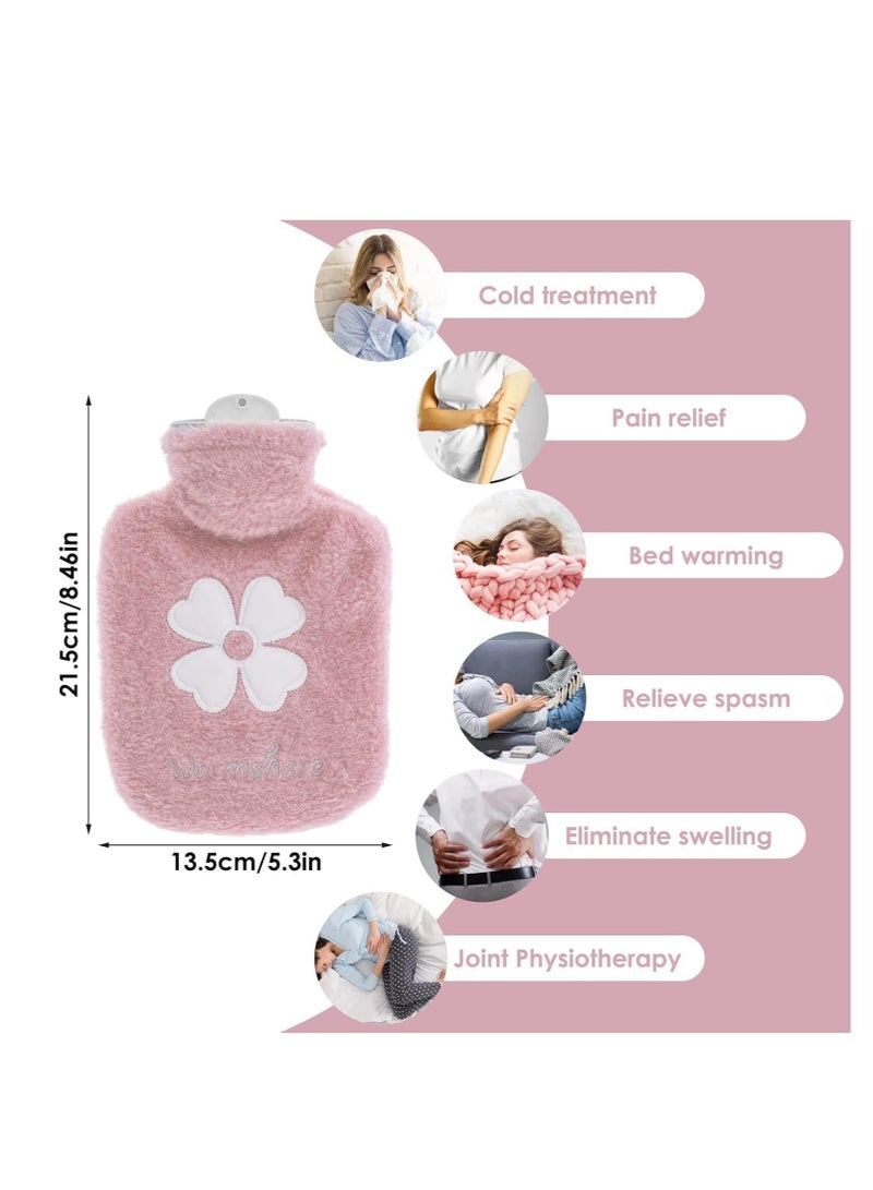 Excefore Hot Water Bag, Hot pack for Pain Relief, Hot Water Bottle,Cold and Hot Pack with velvet cover, Hot Water Bottles for Pain and Other Cramps, 500ml Small Hot Water Bottle. (Pink) - Image 2