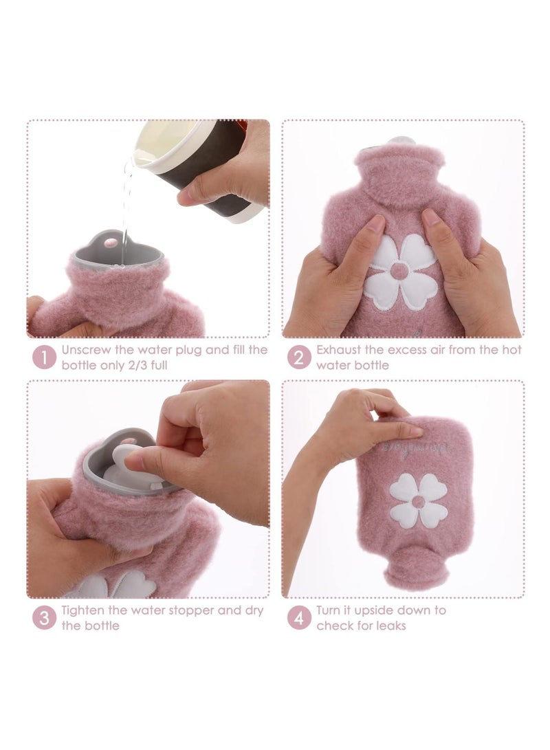 Excefore Hot Water Bag, Hot pack for Pain Relief, Hot Water Bottle,Cold and Hot Pack with velvet cover, Hot Water Bottles for Pain and Other Cramps, 500ml Small Hot Water Bottle. (Pink) - Image 3