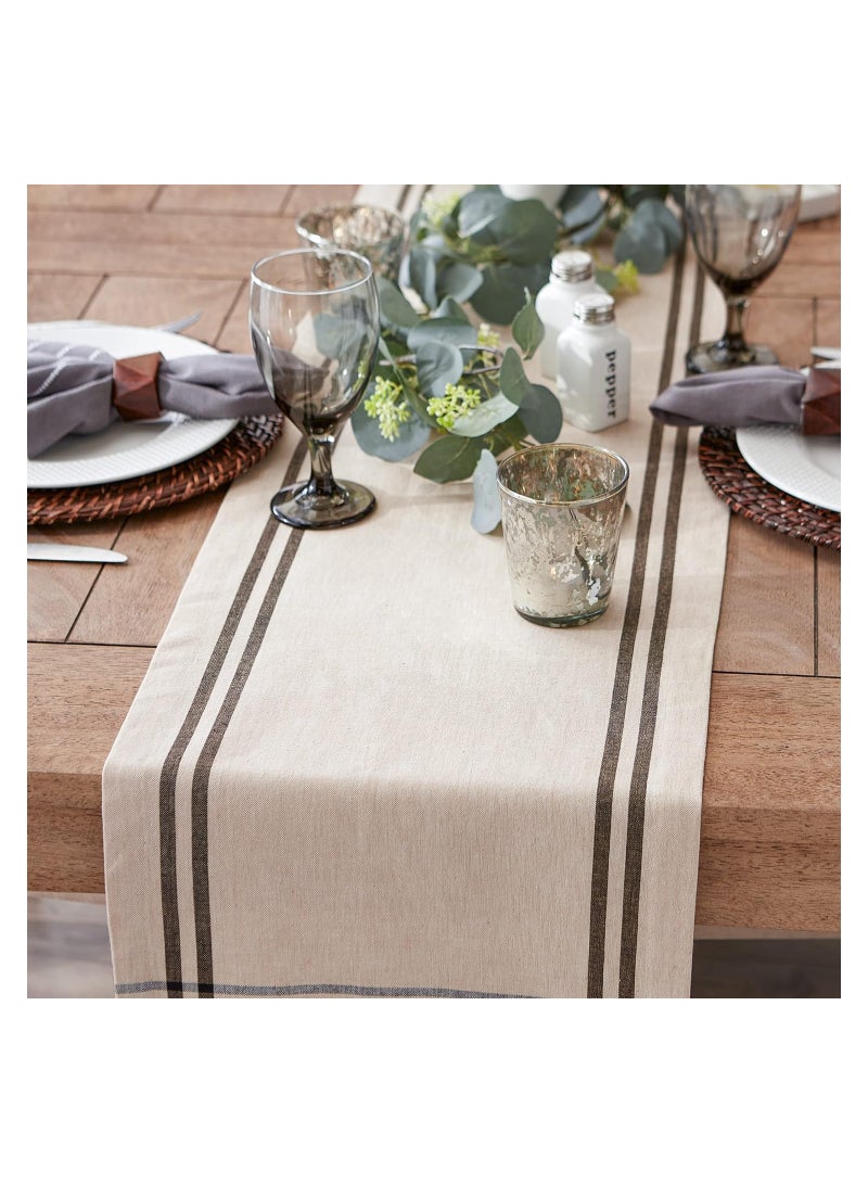NXT French Stripe Dining Table Collection Farmhouse Style Table Runner, 14x72 Inches, Taupe/Black - Image 3