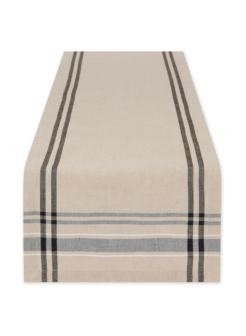 NXT French Stripe Dining Table Collection Farmhouse Style Table Runner, 14x72 Inches, Taupe/Black - Image 1