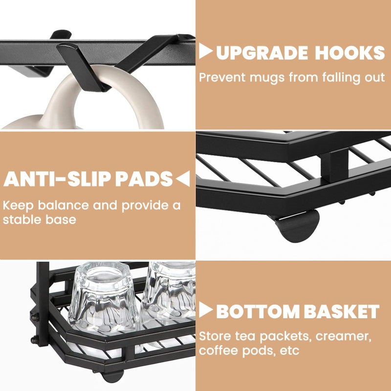FANGSUN Large Coffee Mug Holder Stand Countertop, Tree Rack for 14 Mugs, 2 Tier Counter Display Storage, Metal Wire Tea Cup Holder for Coffee Station Kitchen Organizer, Not Included Mugs - Image 4