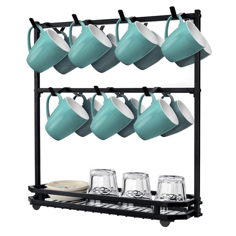 FANGSUN Large Coffee Mug Holder Stand Countertop, Tree Rack for 14 Mugs, 2 Tier Counter Display Storage, Metal Wire Tea Cup Holder for Coffee Station Kitchen Organizer, Not Included Mugs - Image 1