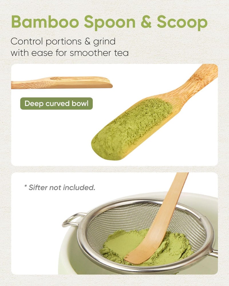 Joiish Matcha Whisk and Holder Set, Bamboo Brush, Scoop, Tea Spoon and Ceramic Whisk Stand, Traditional Green Tea Making Kits - Image 4
