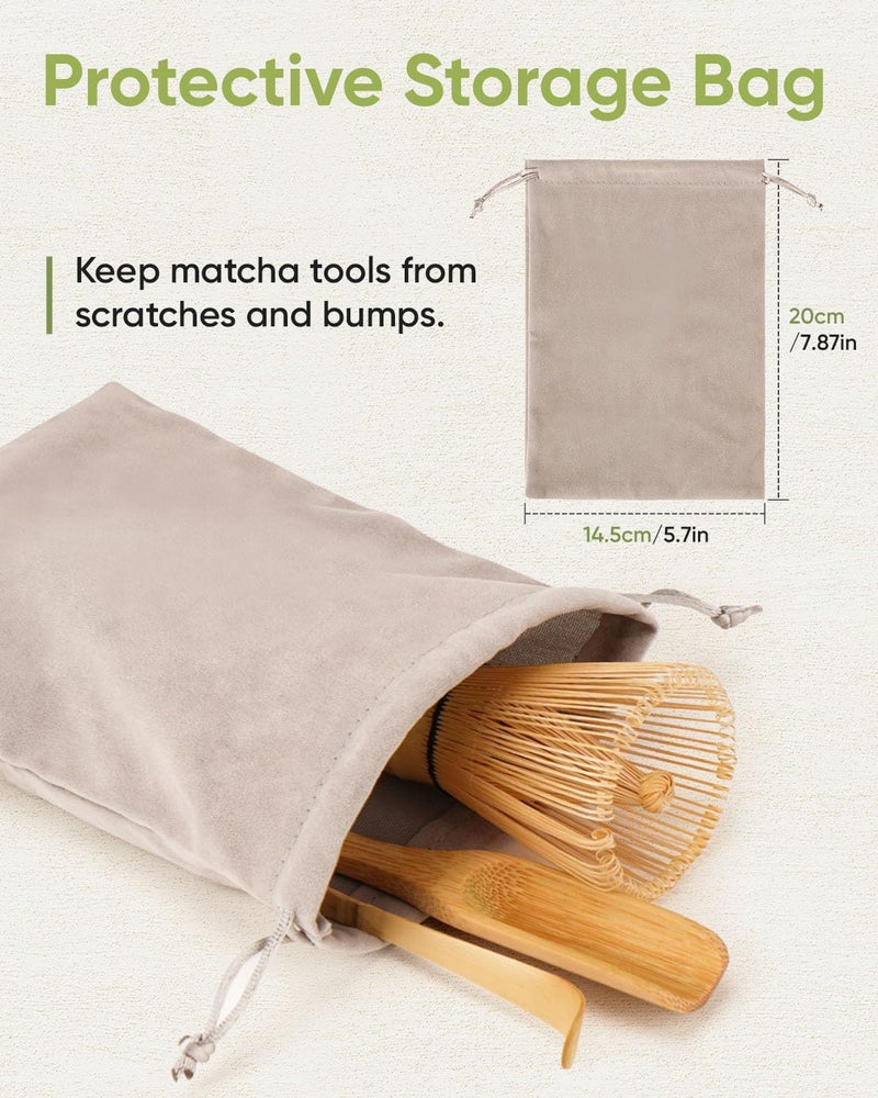 Joiish Matcha Whisk and Holder Set, Bamboo Brush, Scoop, Tea Spoon and Ceramic Whisk Stand, Traditional Green Tea Making Kits - Image 5