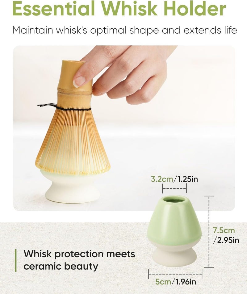 Joiish Matcha Whisk and Holder Set, Bamboo Brush, Scoop, Tea Spoon and Ceramic Whisk Stand, Traditional Green Tea Making Kits - Image 3