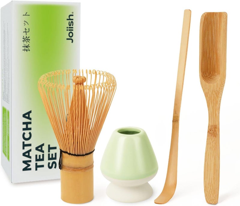 Joiish Matcha Whisk and Holder Set, Bamboo Brush, Scoop, Tea Spoon and Ceramic Whisk Stand, Traditional Green Tea Making Kits - Image 1