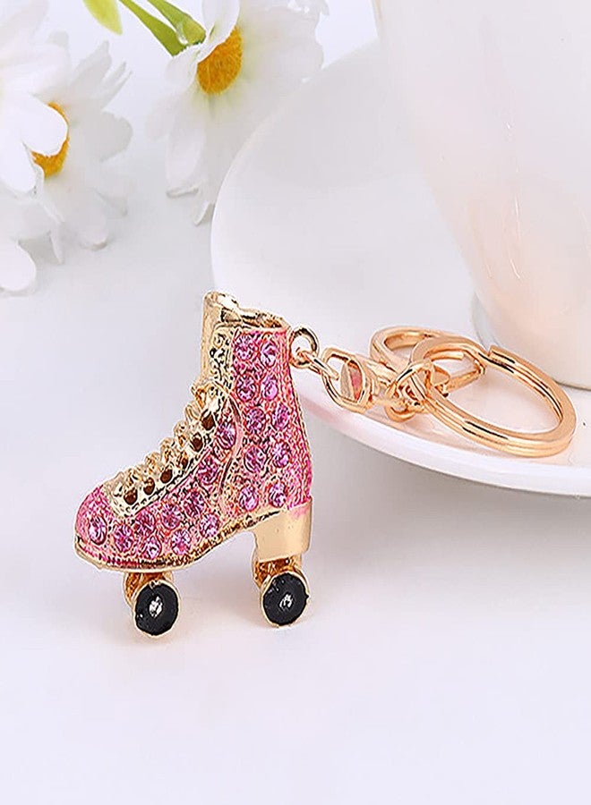 MONNEL MZ957 Gorgeous Crystal 3D Roller Skate Big Charm Pendant Lobster Clasp Key Ring Keychain (Pink) - Image 3