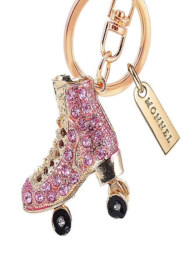 MONNEL MZ957 Gorgeous Crystal 3D Roller Skate Big Charm Pendant Lobster Clasp Key Ring Keychain (Pink) - Image 2