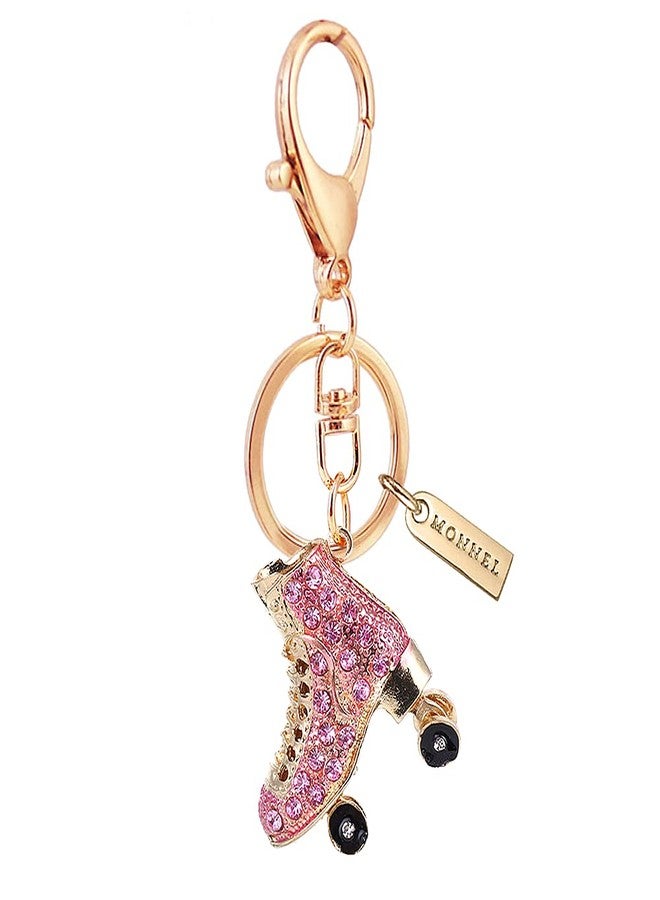 MONNEL MZ957 Gorgeous Crystal 3D Roller Skate Big Charm Pendant Lobster Clasp Key Ring Keychain (Pink) - Image 1