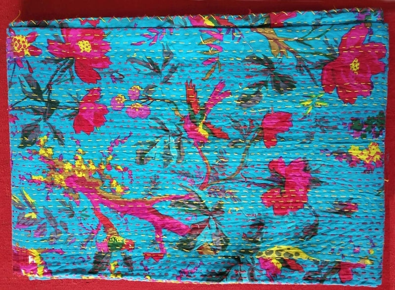 Textile export creations Creations Traditional Ethnic Kantha Indian Bedding Single Emerald Cotton Tropical Fruit Hand Stitched Bedding Bed Cover by Textile export creations Creations90x60 Inch - Image 2