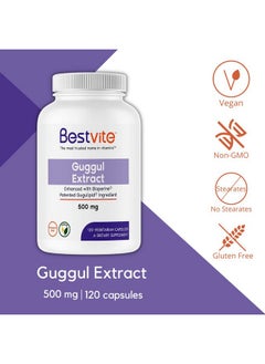 BESTVITE Guggul Extract 500Mg (120 Vegetarian Capsules) Backed By Clinical Research Patented And Standardized Enhanced By Bioperine No Fillers No Stearates Vegan Non Gmo Gluten Free  - Image 3