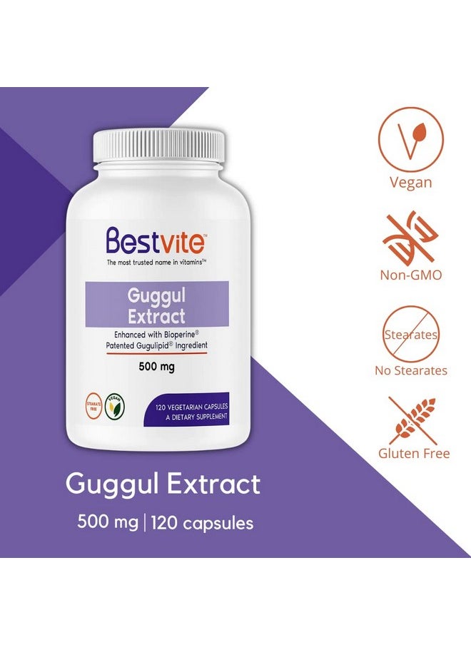 BESTVITE Guggul Extract 500Mg (120 Vegetarian Capsules) Backed By Clinical Research Patented And Standardized Enhanced By Bioperine No Fillers No Stearates Vegan Non Gmo Gluten Free  - Image 3