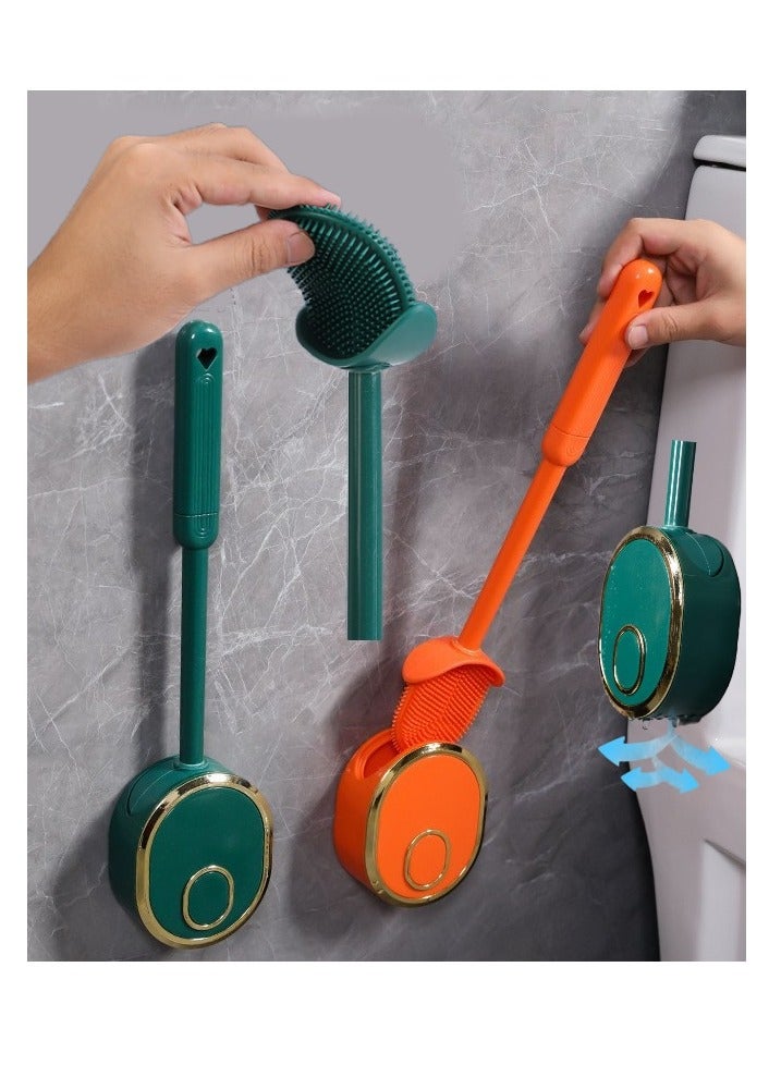 Pretocter Non-perforated wall-mounted toilet brush, easy to use with silicone for thorough cleaning without dead corners, perfect for cleaning edges and corners.