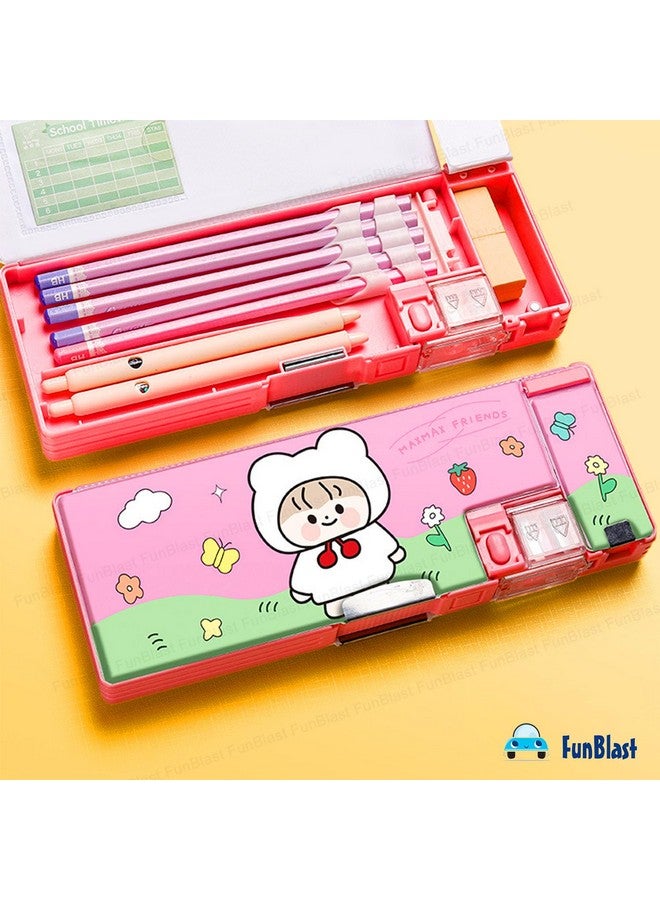 فنبلاست صندوق أقلام مغناطيسي من فن بلاست مع مبراة - صندوق أقلام كرتوني للبنات، صندوق منظم أدوات مكتبية للأطفال، صندوق أقلام متعدد الطبقات، حافظة أقلام كاواي للبنات، هدية عيد ميلاد للأطفال - Image 4