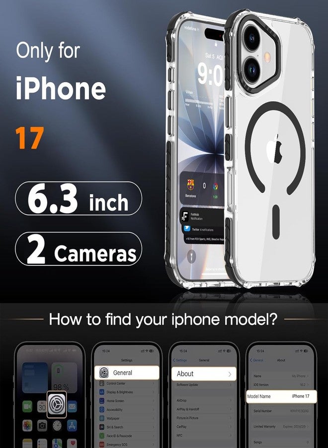 DEERLAMN جراب DEERLAMN المغناطيسي القوي لهاتف iPhone 17 مقاس 6.3 بوصة، [متوافق مع Magsafe] غطاء هاتف شفاف رفيع مقاوم للصدمات للرجال والنساء - شفاف + أسود - Image 2