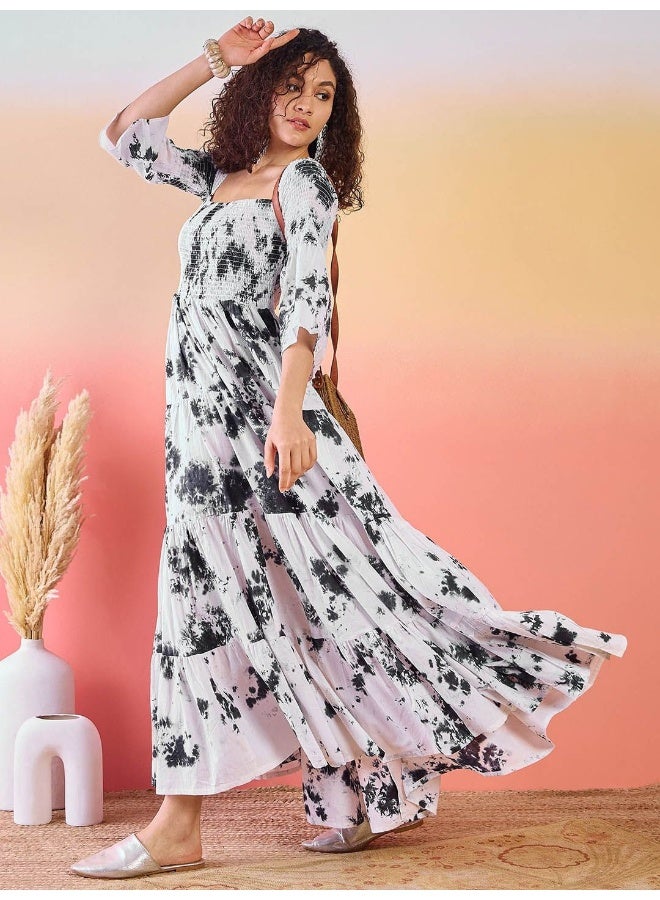 أيه كيه إس فستان ماكسي قطني مكشوف الكتفين مصبوغ بالربط - Image 3