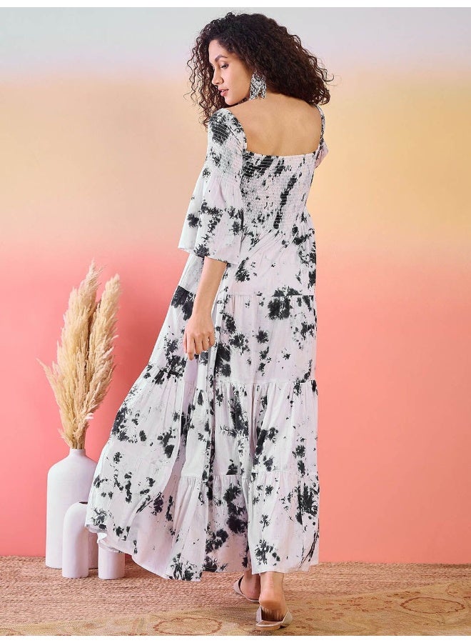 أيه كيه إس فستان ماكسي قطني مكشوف الكتفين مصبوغ بالربط - Image 5