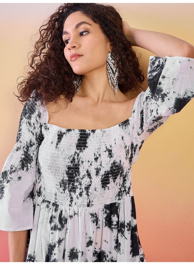 أيه كيه إس فستان ماكسي قطني مكشوف الكتفين مصبوغ بالربط - Image 2