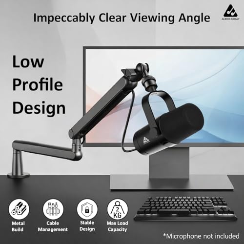 Audio Array AA-19 2in1 High & Low Profile Mic Stand | 71cm reach | Premium Metal design with Built In Cable Management | Flexible Position adjustments | 2Kg Weight Capacity |5/8" to 3/8" Screw Adapter - Image 3