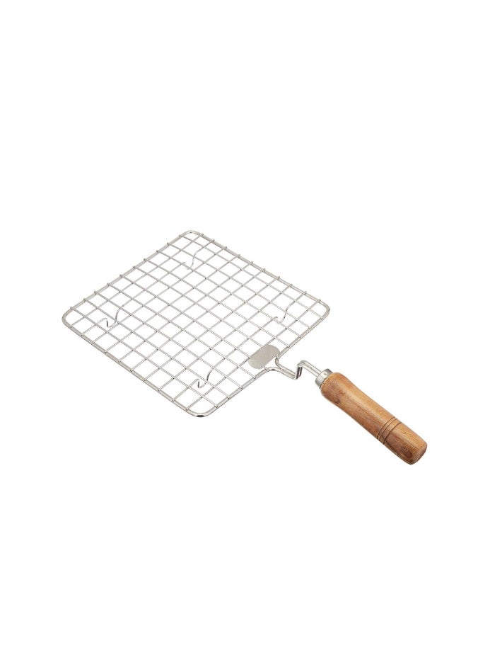 Ayda - Stainless Steel Wire Roaster Papad Jali Wooden Handle Square Roti Grill - Image 1
